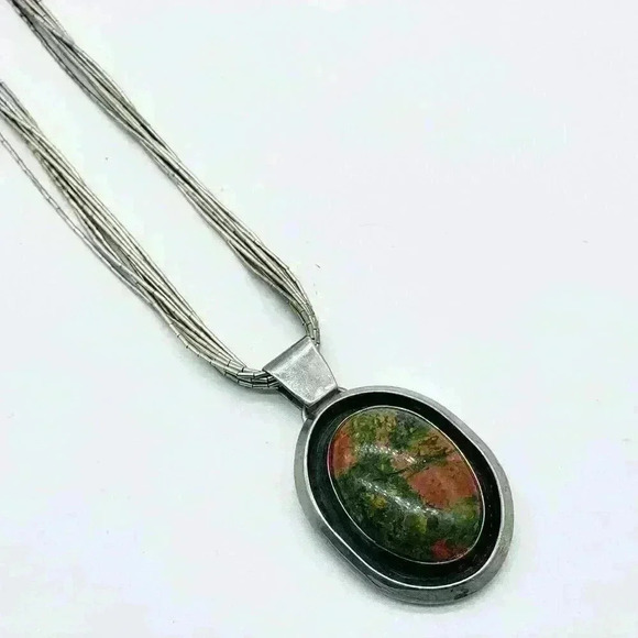 Sterling Silver Unakite Necklace - Picture 1 of 2